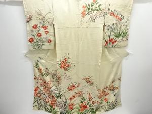 アンティーク　錦紗遠山に草花模様着物